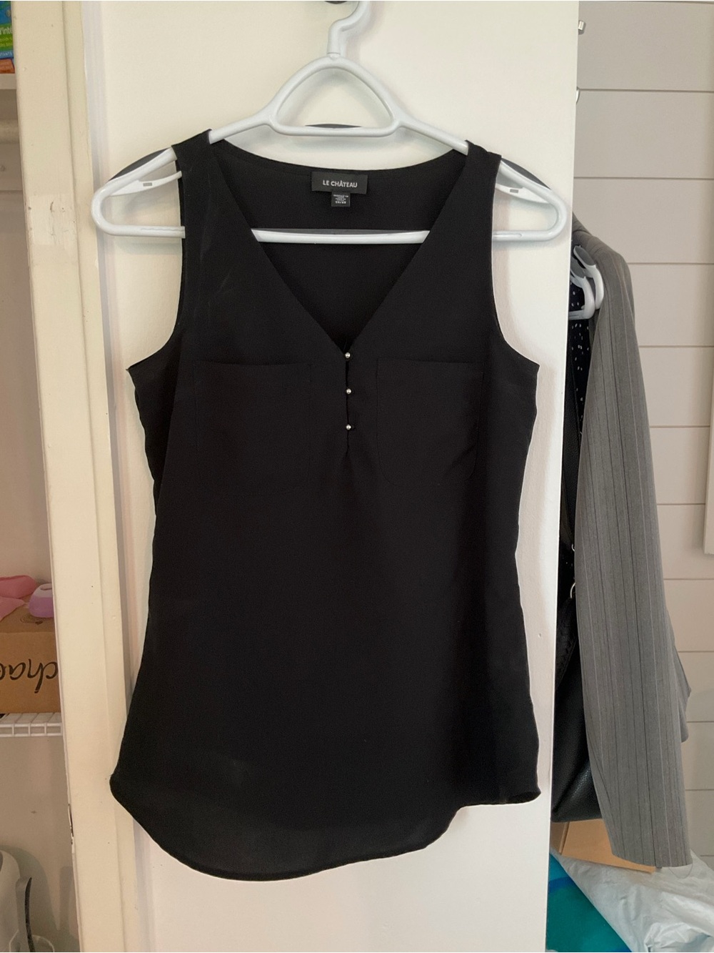 le chateau Black Sleeveless V-Neck Camisole with Button Accents